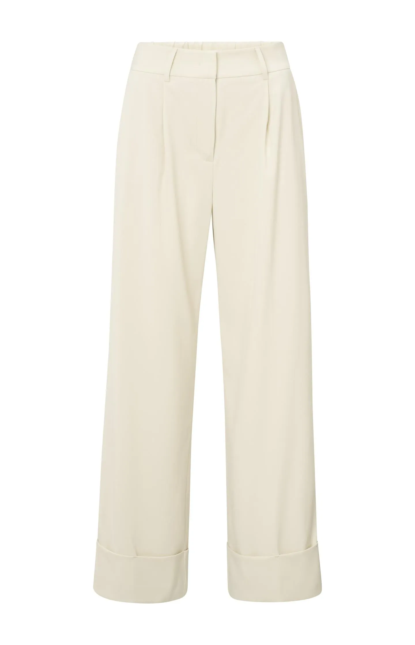 Wide-leg trousers with pleats and fixed turned-up hem