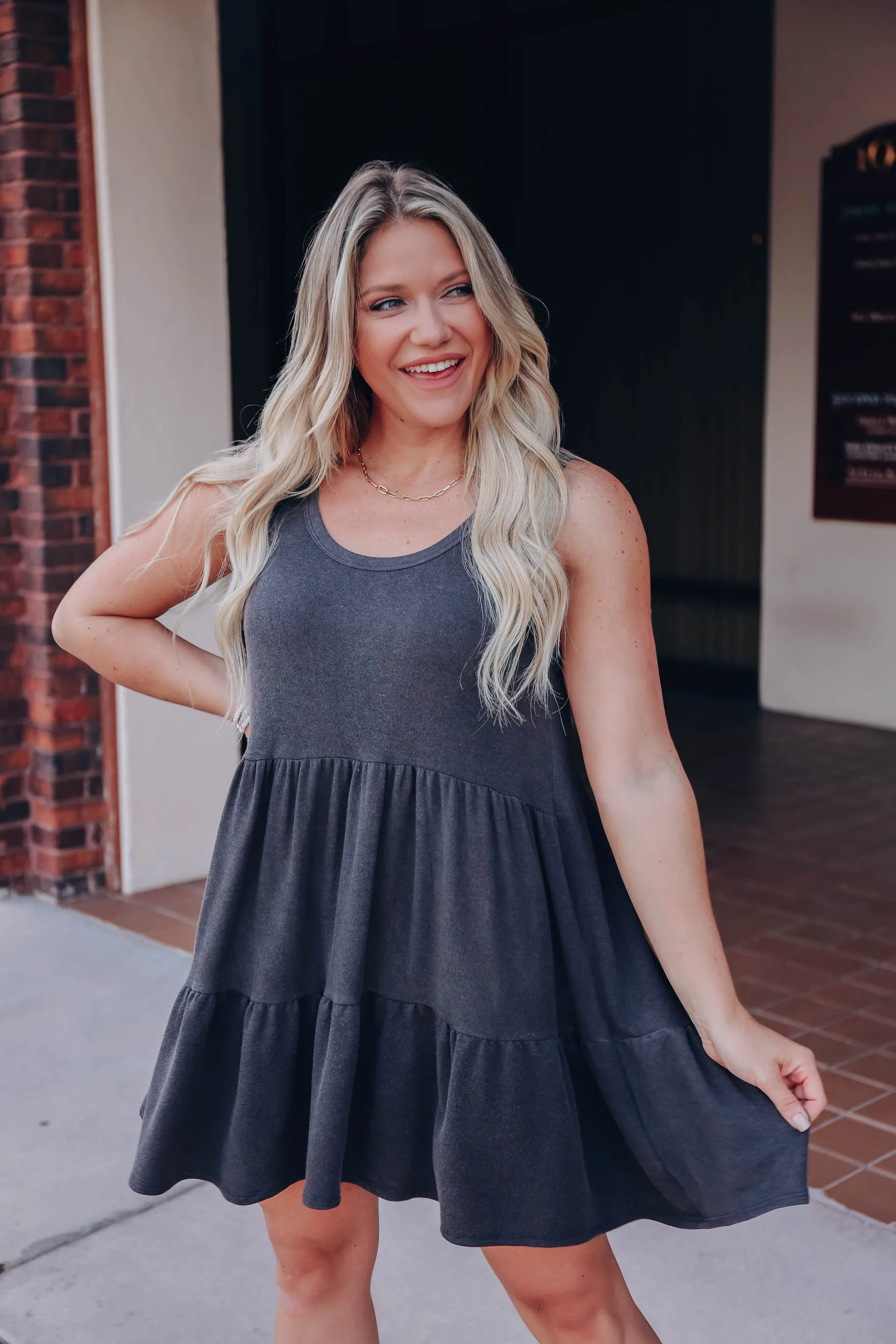 With The Flow Tiered Dress - Charcoal