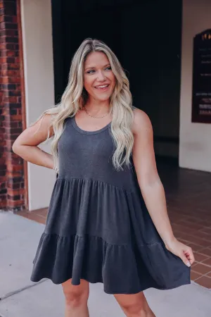With The Flow Tiered Dress - Charcoal